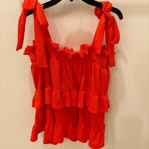 Bow Shoulder Tie Top, Size Small, Bright Red, The Impeccable Pig